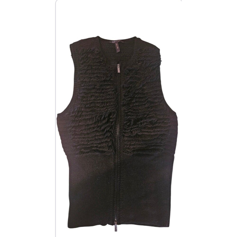 BCBG MAXAXRIA Black Alpaca Y2K Zip Up Vest